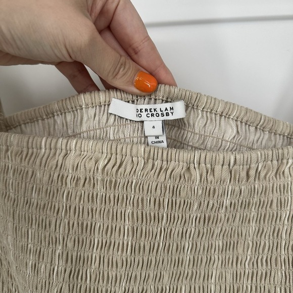 Derek Lam 10 Crosby Women'sLinen Blend Puffy Sleeve Striped Smocked Blouse Sz 4 - Picture 6 of 9